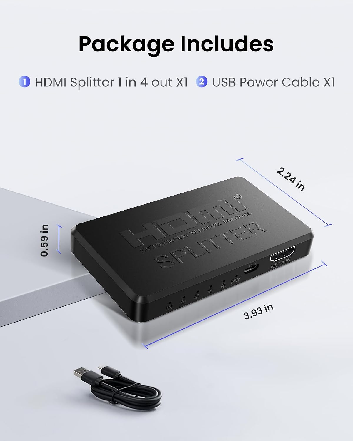 Detalle de NEWCARE HDMI Splitter 1×4 – Spiegelung in 4K, 1 Eingabe zu 4 Ausgaben