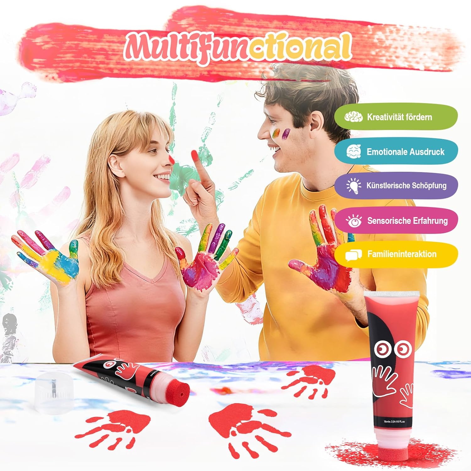 Thumbnail 2 de 75 ml ungiftige DIY-Fingermalfarben für Baby-Handabdruck (Rot) – Hand- und Fußabdruck Set für Neugeborene