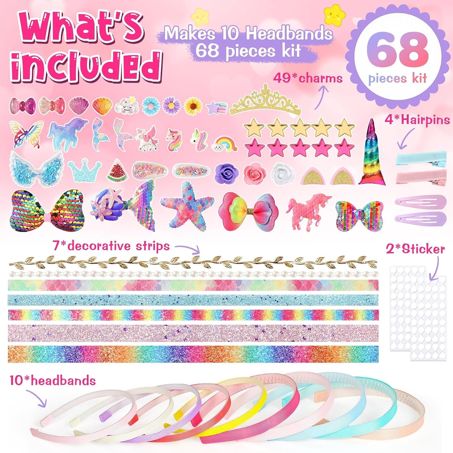 Detalle 2 de Pourbibi Kit 10 pezzi per cerchietti bambine 🎀