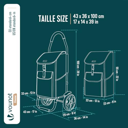 Thumbnail 2 de VOUNOT Chariot de Courses 2 Roues en Aluminium avec Compartiment Imperméable 58L – 2 en 1, Noir
