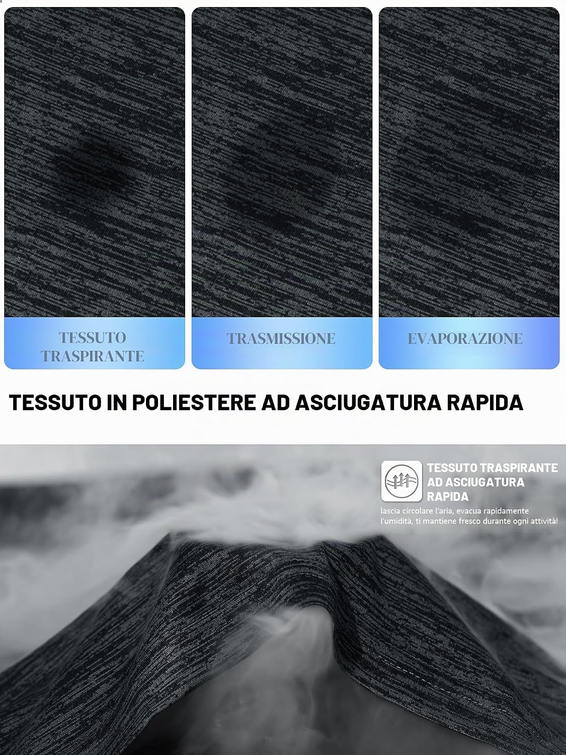 Detalle de TACVASEN Maglia Uomo Manica Corta: tessuto traspirante e comfort per sport e tempo libero