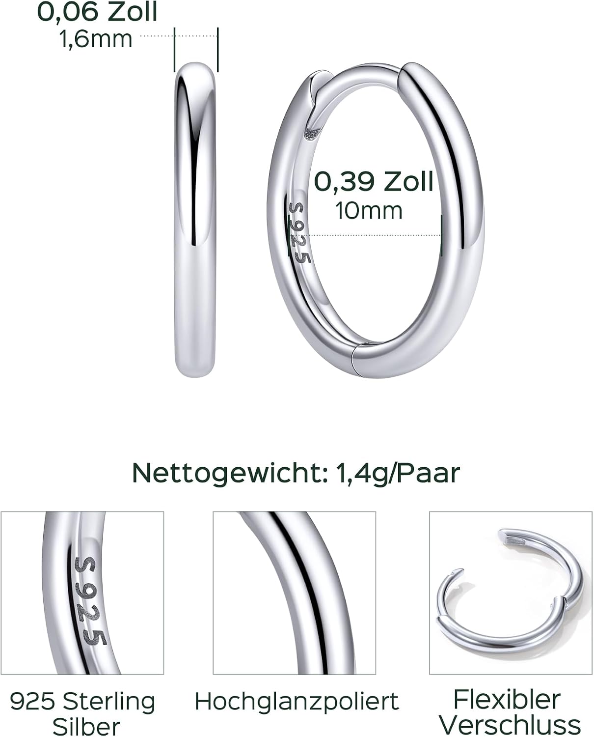 Thumbnail 5 de ChicSilver Ohrringe Silber 925 8 mm Creolen