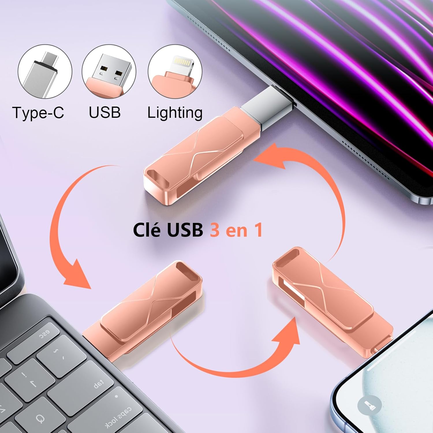 Thumbnail 1 de USB-Stick für iPhone 512GB – MFi-zertifiziertes 3-in-1 Speichergerät
