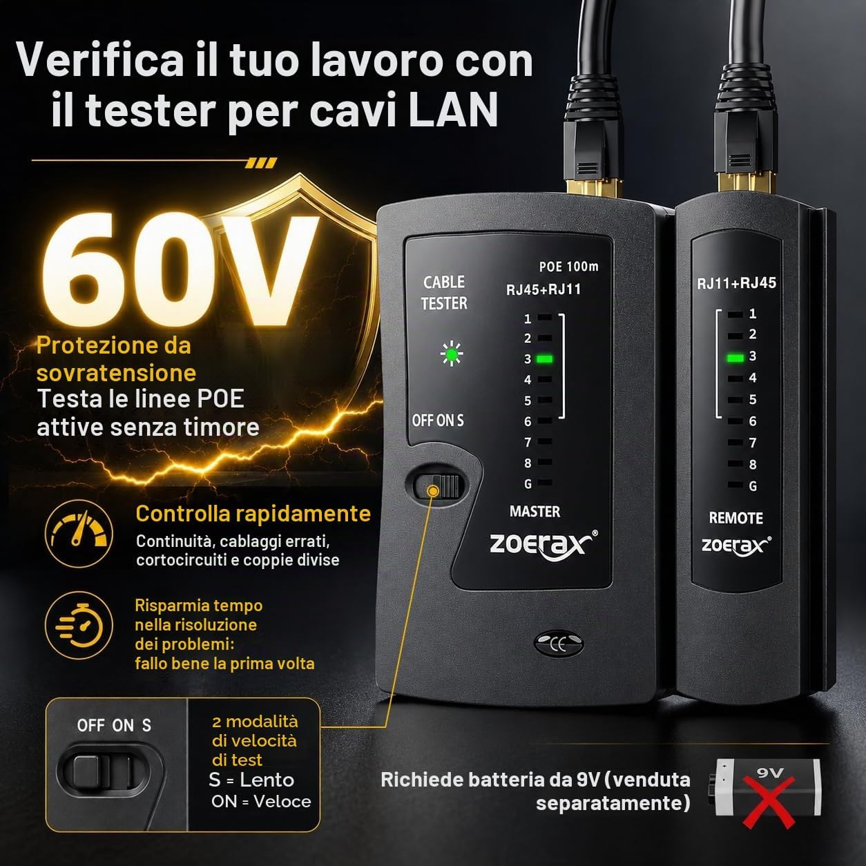 Thumbnail 5 de ZOERAX Kit Crimp Cat7 RJ45: strumento multi-modulare con tester, 50 connettori Cat6 e accessori
