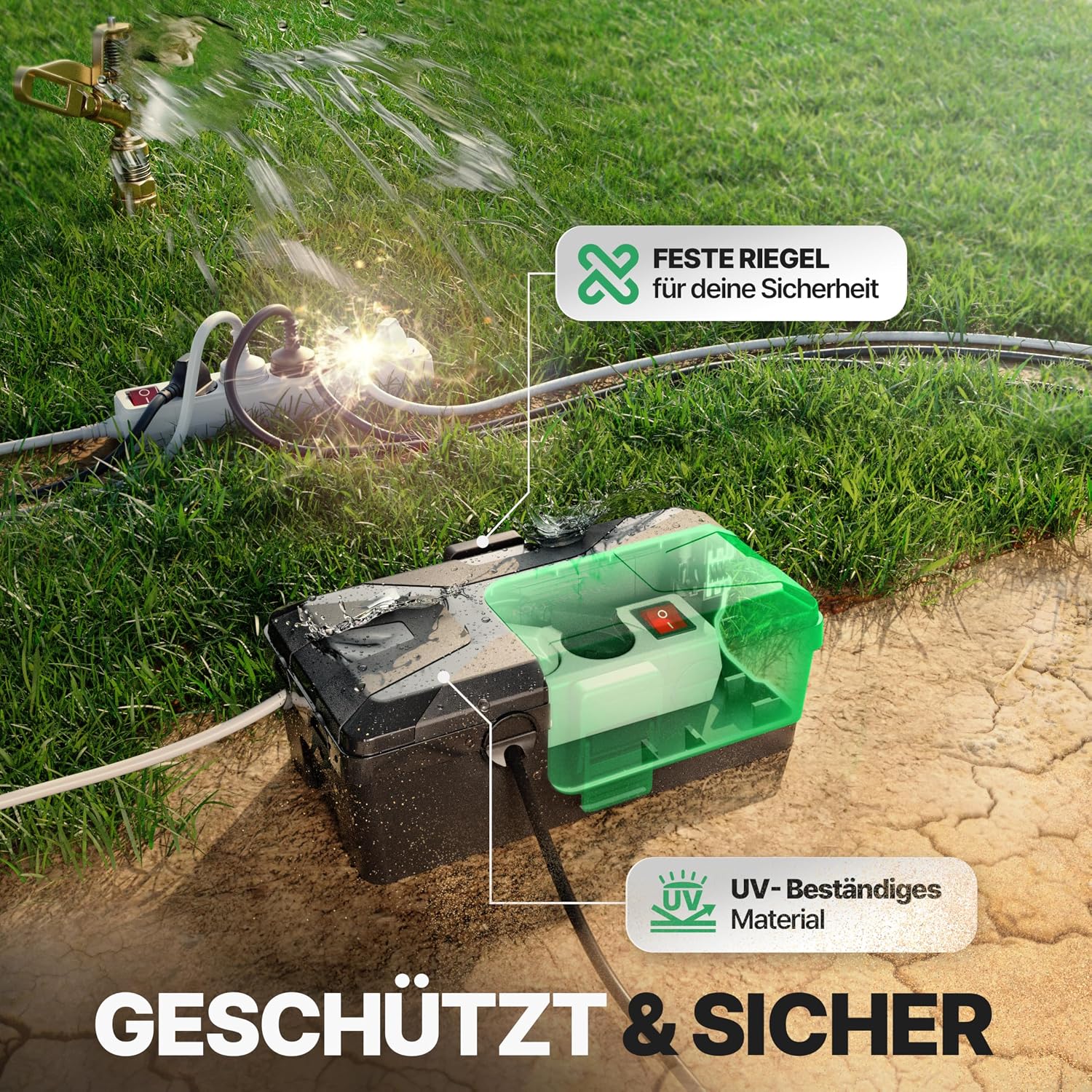 Detalle de Adlerfokus wasserdichte Kabelbox IP54 „Das Original“ – Outdoor-Sicherheitsbox für Steckerschutz