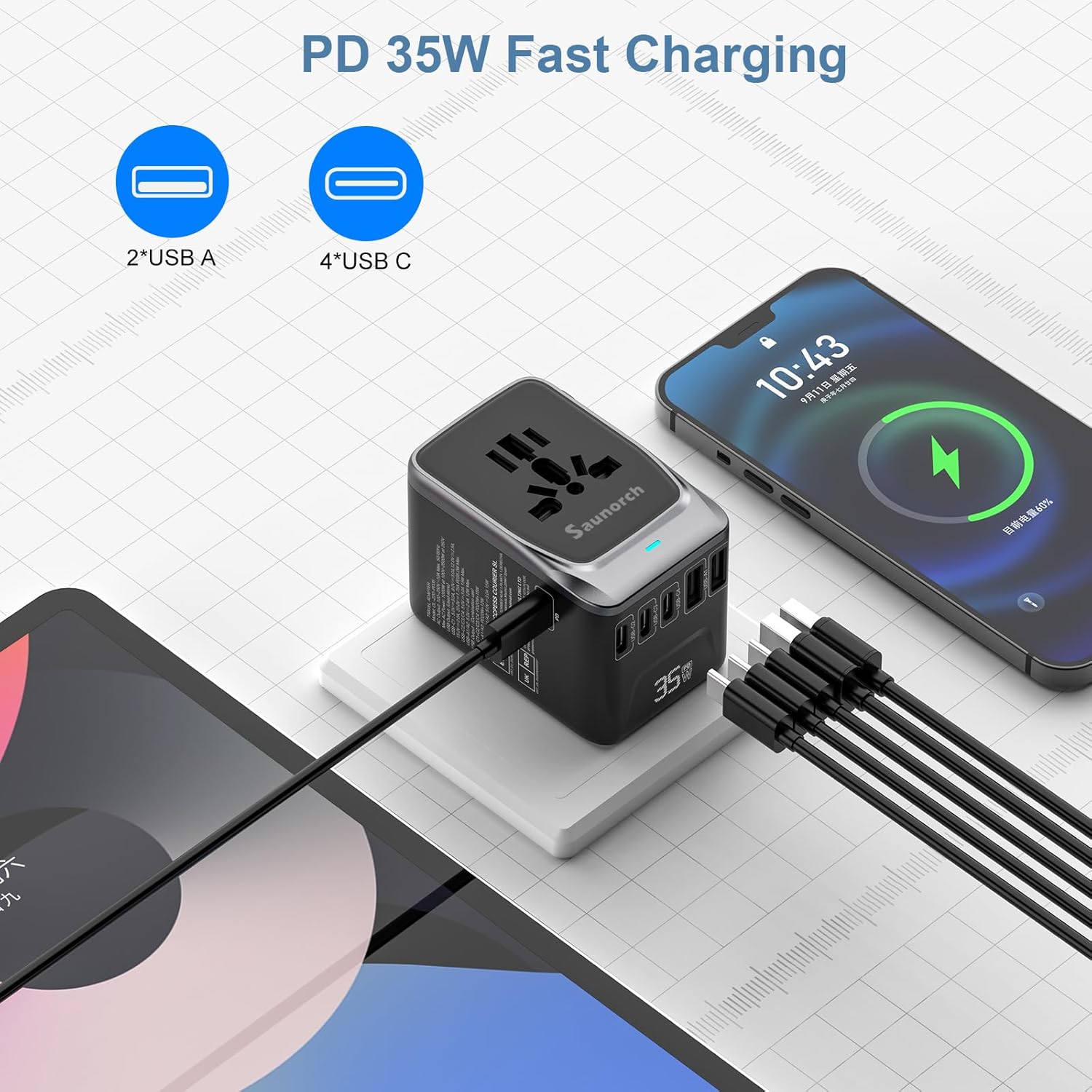 Thumbnail 6 de SAUNORCH Universal Travel Adapter PD 35W