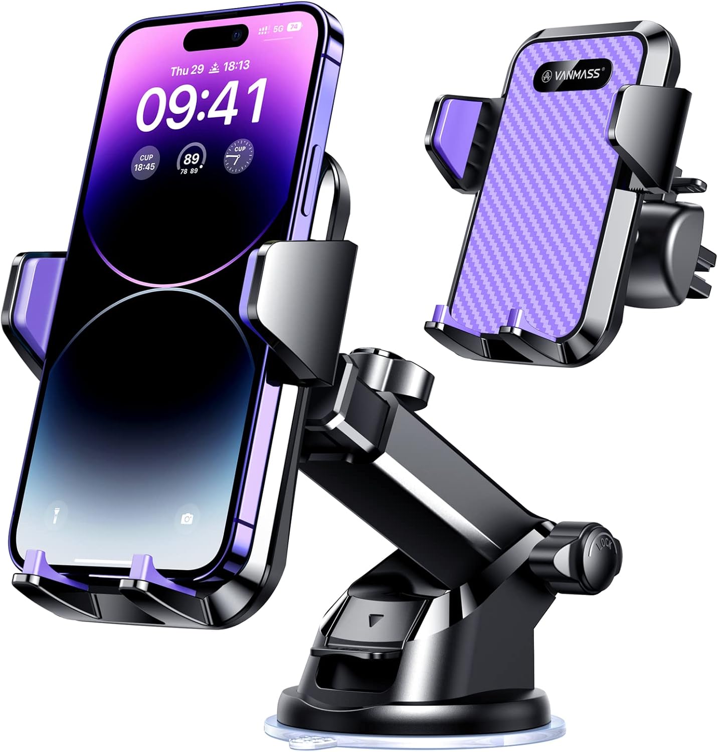 Detalle de VANMASS Handyhalterung Auto Lüftung violett 4-in-1 mit Saugnapf und flexibler Halterung