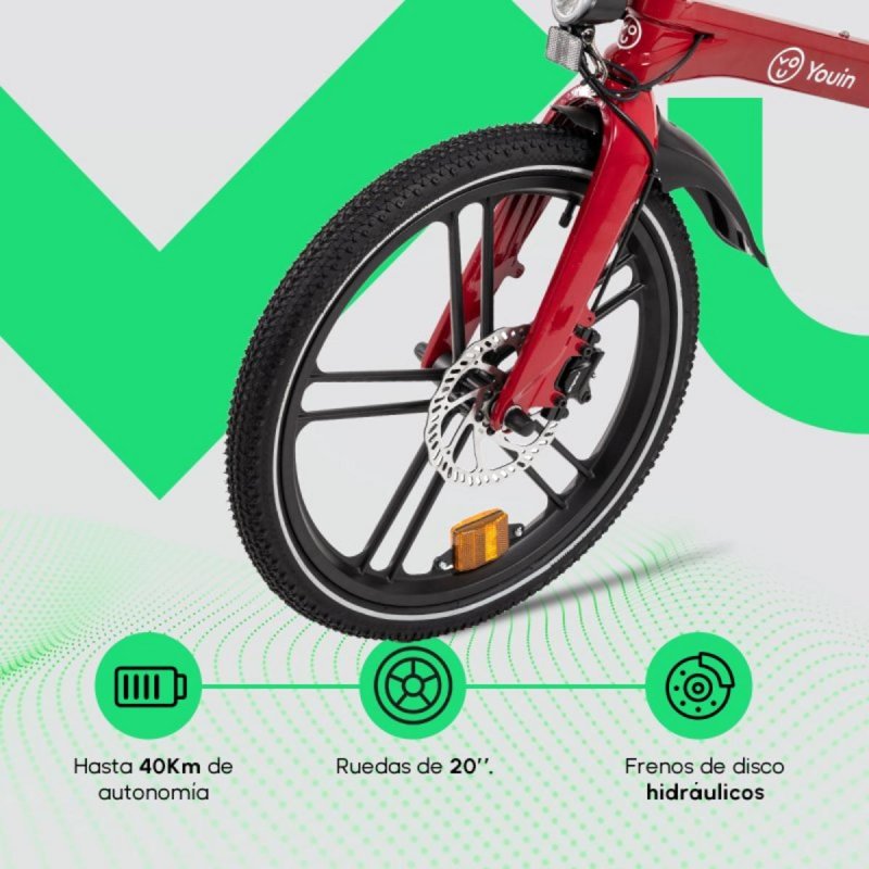 Detalle de YOUIN Marbella BK1350 250W: bicicleta eléctrica plegable, 20" y 40 km de autonomía