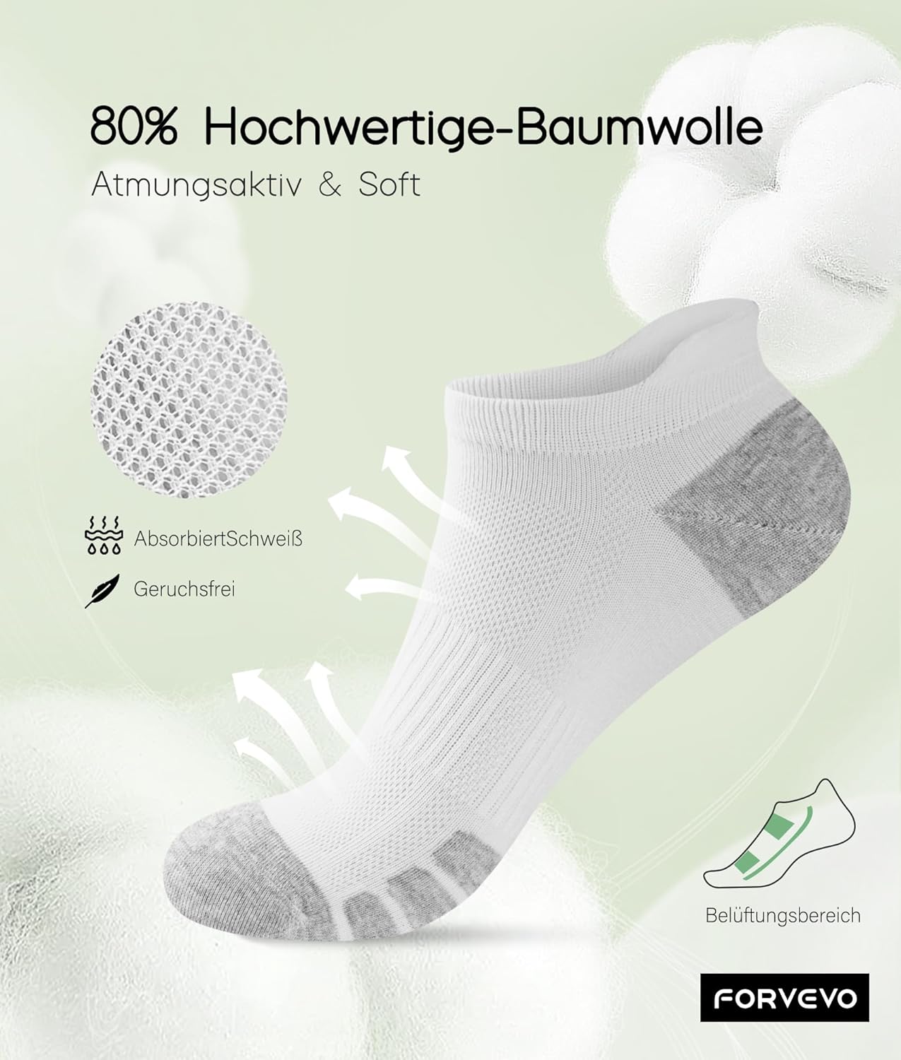 Thumbnail 3 de FORVEVO Sneaker Socken 10 Paar – Baumwolle, atmungsaktiv, Anti-Blasen, Fußgewölbe-Unterstützung