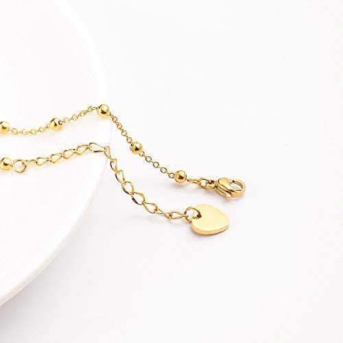 Detalle de VU100 Bracelet de Cheville pour Femme – Perles dorées, chaîne réglable en acier inoxydable