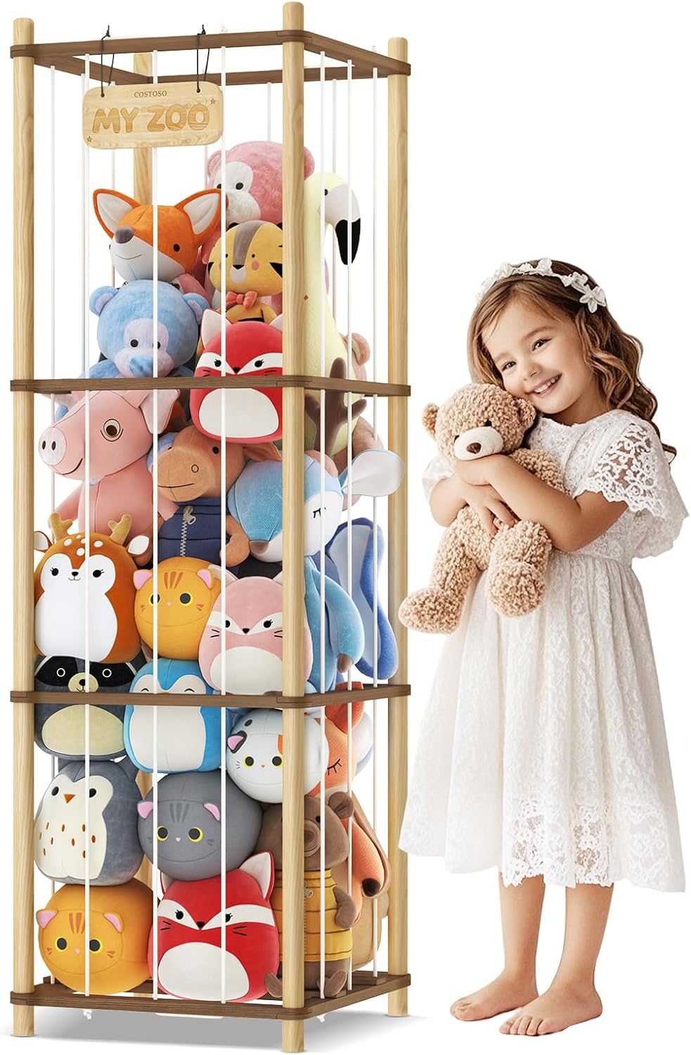 Detalle de FunreemaG SSF3 Stuffed Animal Organizer, Two-Tone Pine Wood, Open Design