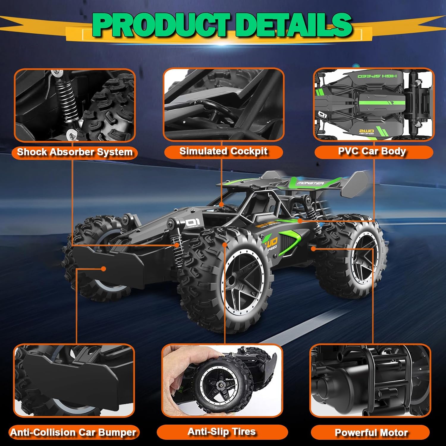 Detalle 2 de SZJJX 2.4GHz High-Speed RC Car 15 km/h
