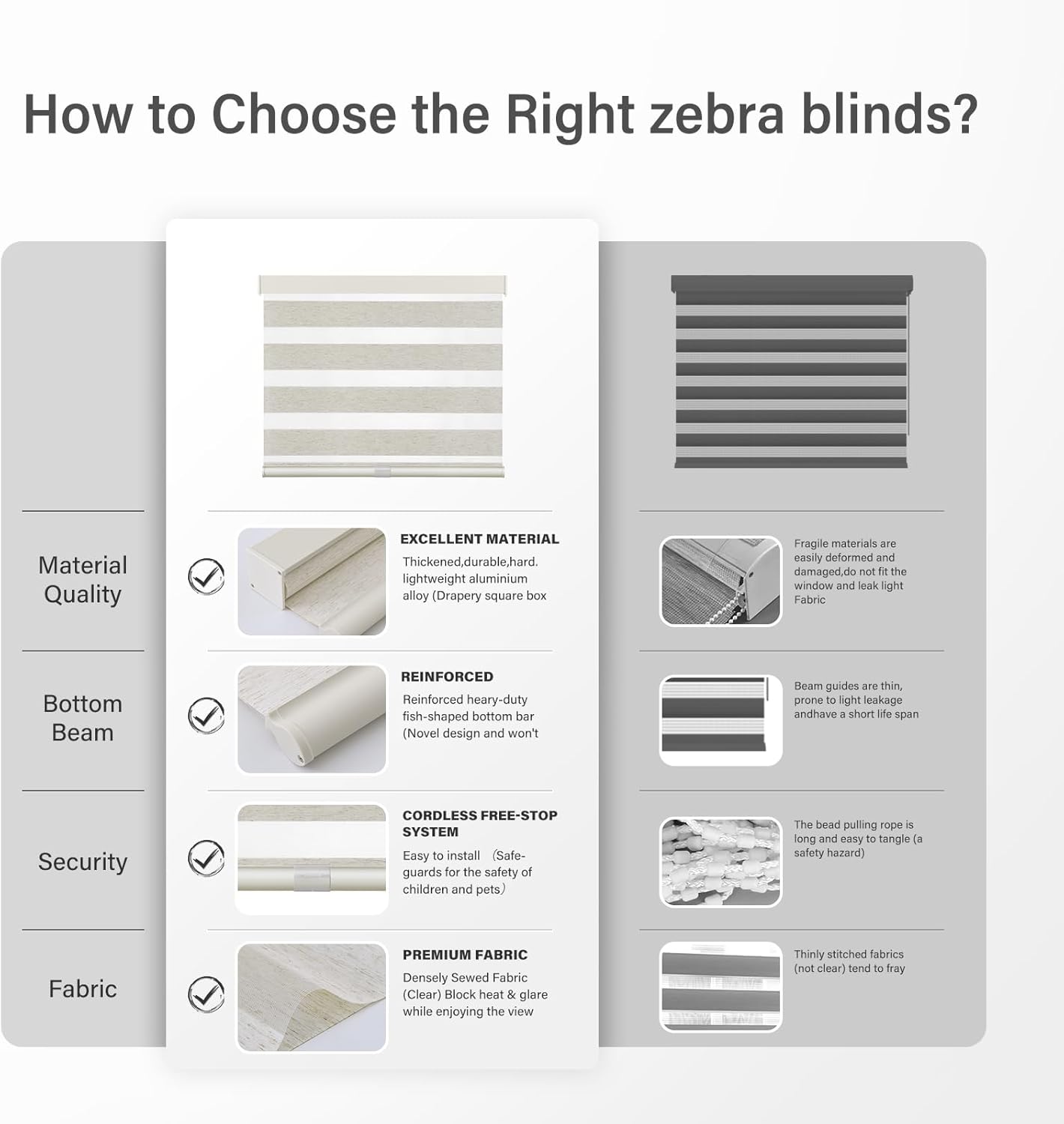Thumbnail 4 de AOSKY Cordless Zebra Blinds, 37" W x 72" H, Linen Cream Polyester