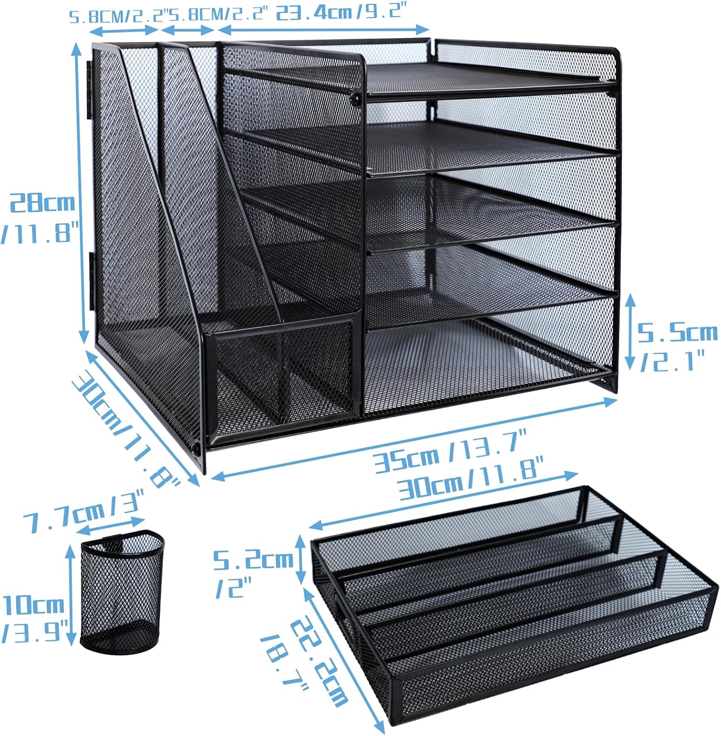 Thumbnail 1 de HIHOBDAY 5-Tier Desk File Organiser with Extra Vertical File Sorter (Black)