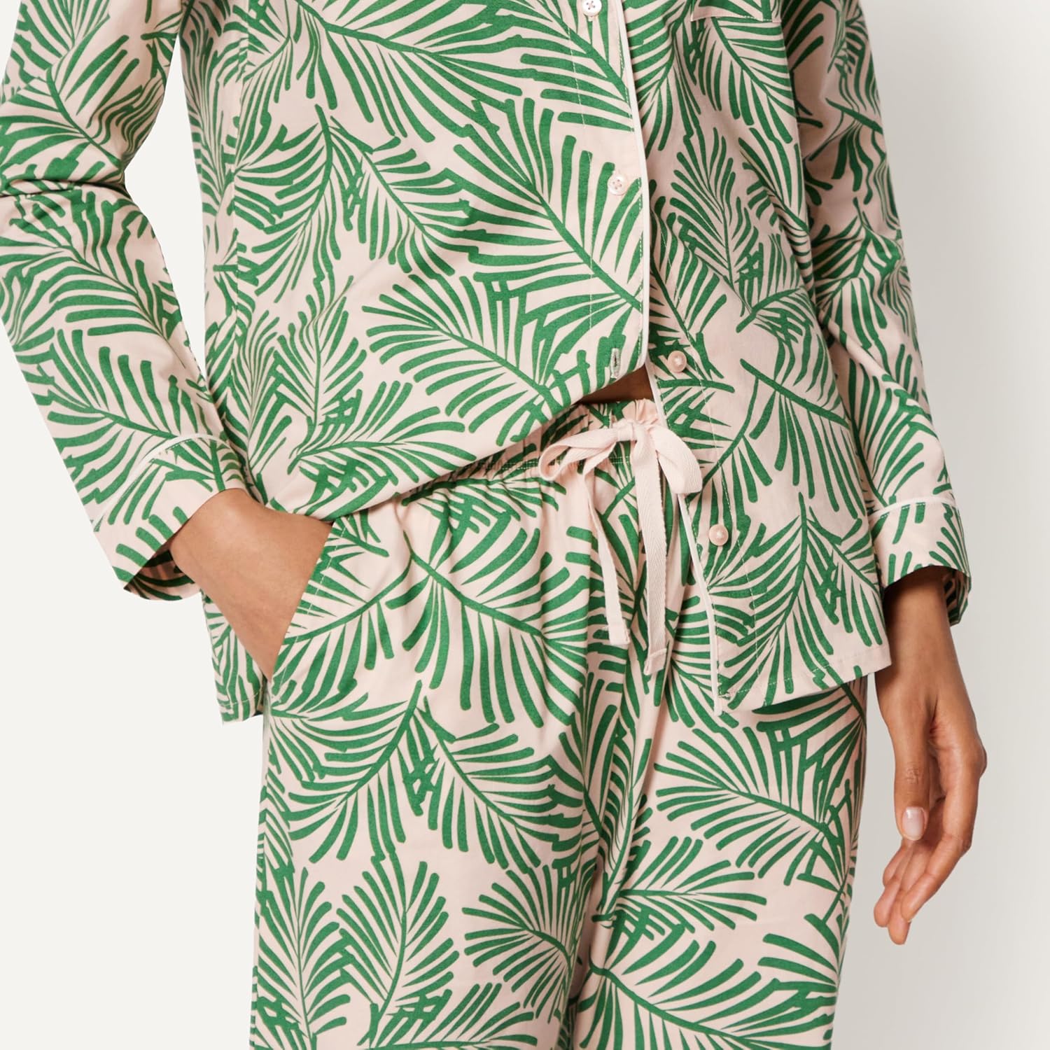 Detalle de Amazon Essentials Women's Cotton Stretch Poplin Pajama Set (Long Sleeve Shirt + Pants)