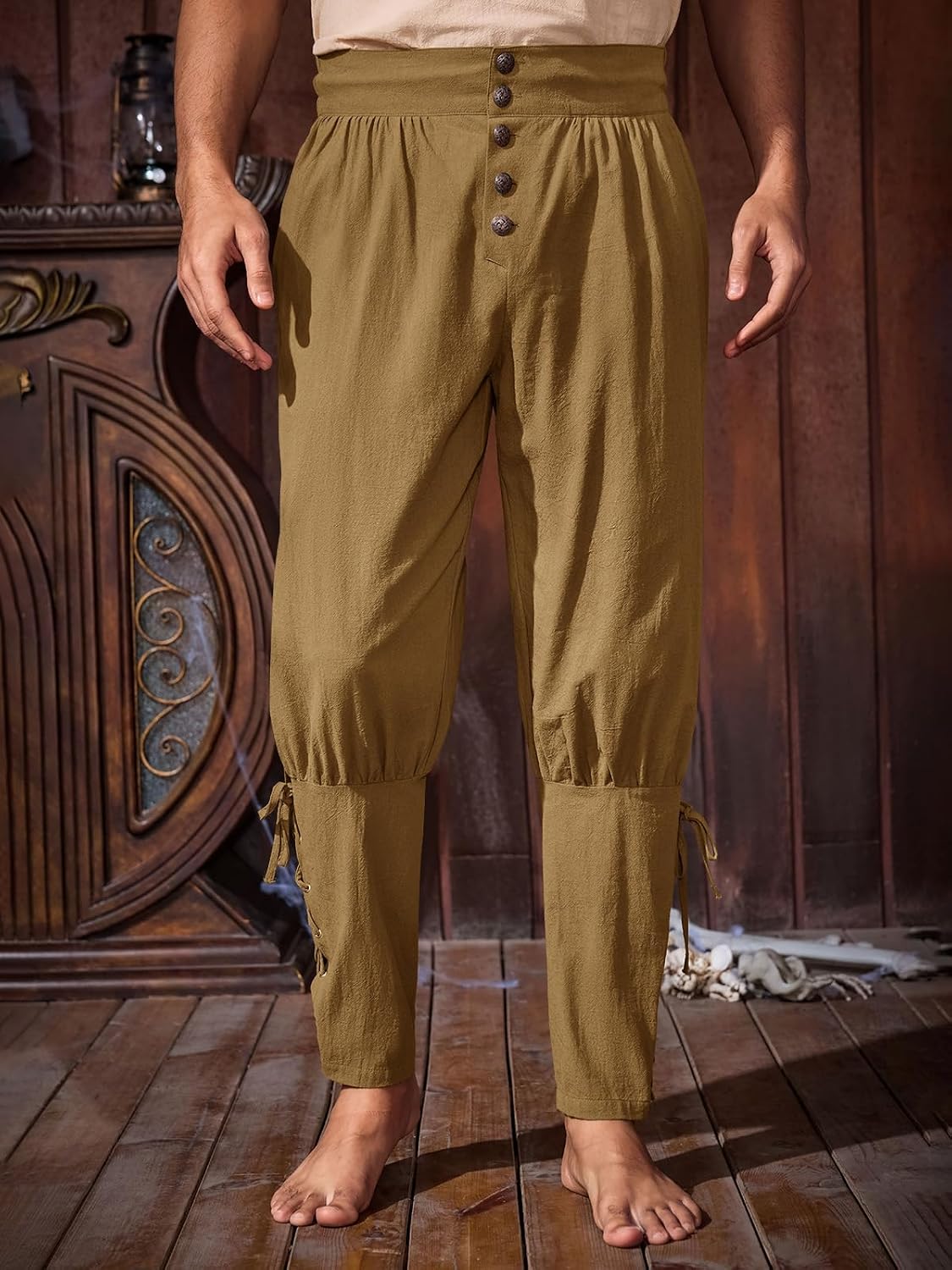 Thumbnail 1 de Runcati QT1806 Medieval Pirate Pants, 100% Cotton with Lace-Up Cuffs and Pockets