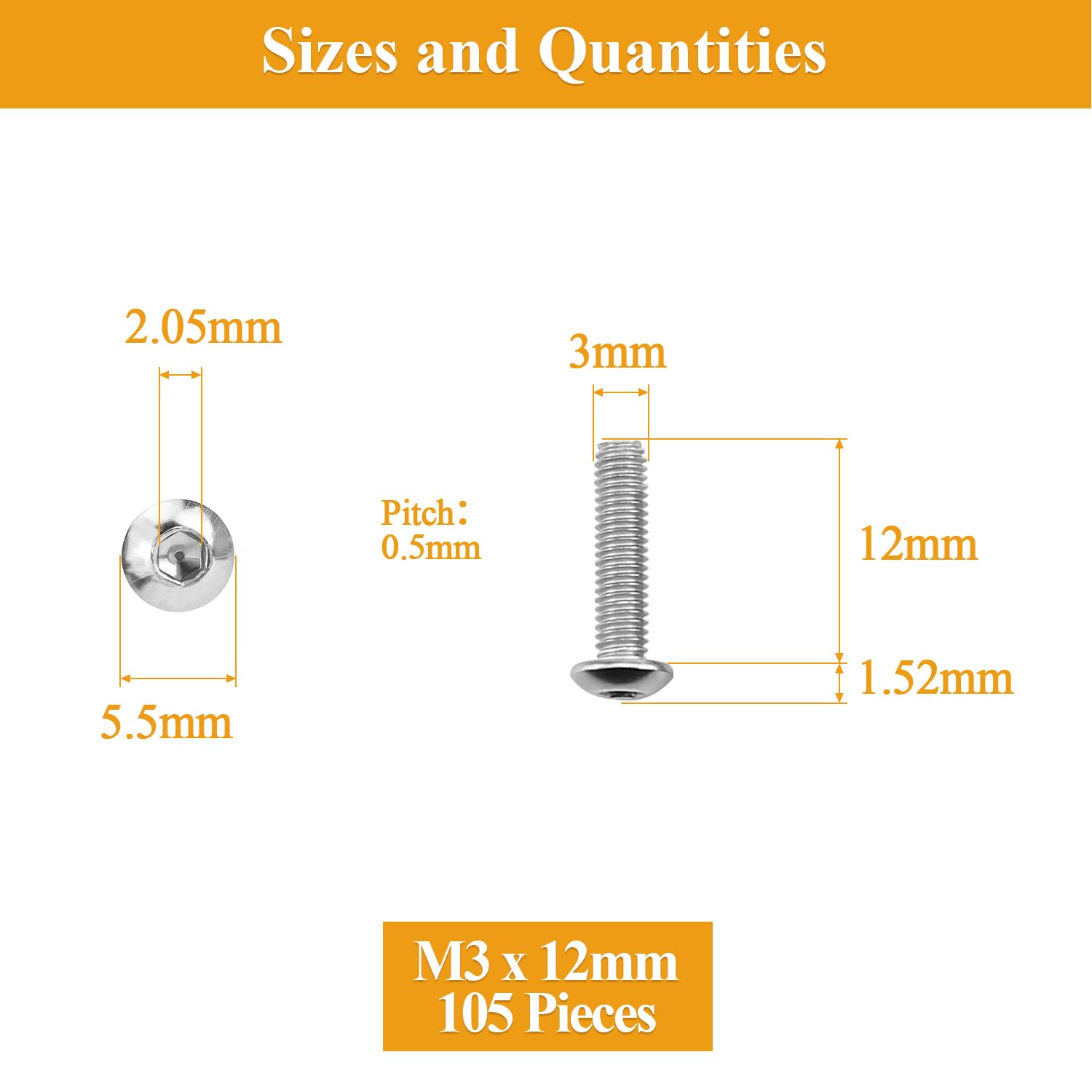 Detalle de Sutemribor Button Head Socket Cap Screws M3 x 12mm