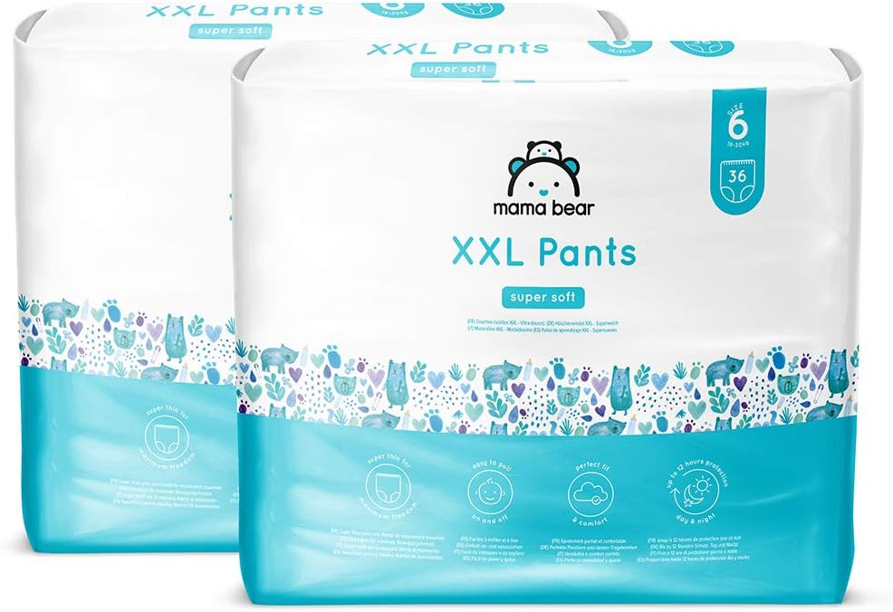 Detalle 2 de Mama Bear Höschenwindeln XXL Größe 6 (18-30 kg) – 72 Stück (2 Packungen mit 36) – extradünn, passgenau und nachhaltig