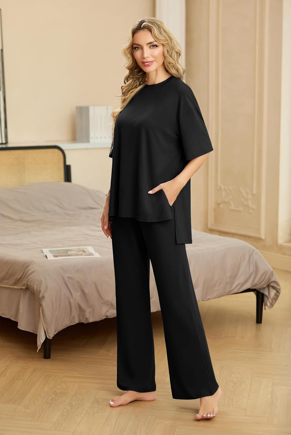 Thumbnail 2 de VINTATRE Womens Pajama Set, Two-Piece Women's PJs with Pockets, Short Sleeves and Long Pants