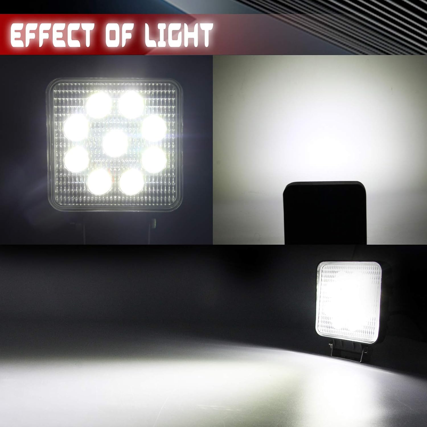 Thumbnail 2 de 27W LED Work Light Square Flood Beam – 12V/24V Off‑Road Driving Lamp (1 Pack)