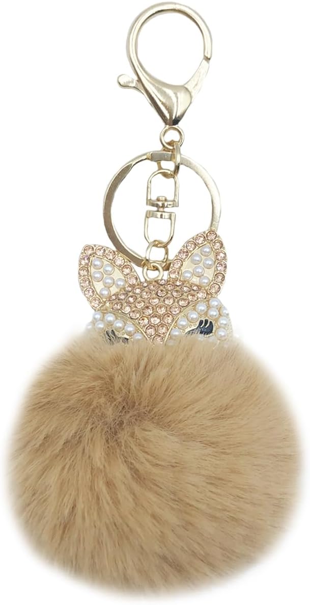 Thumbnail 4 de Xsclpomddy Pom Poms Keychains: Fluffy Fox Head Crystal Rhinestone Pendant