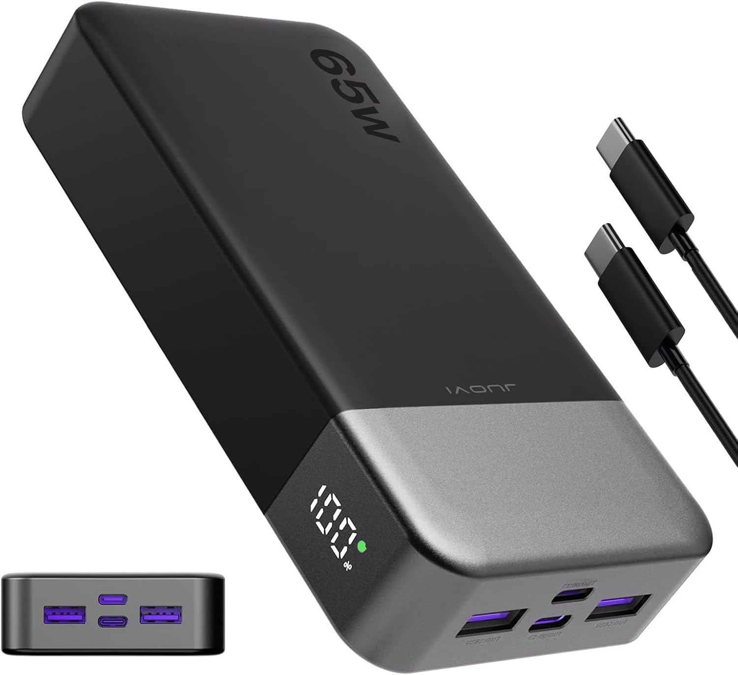 Detalle de JUOVI Batterie Externe 65W Power Bank – 20000 mAh, 4 ports USB-C/USB-A avec affichage LED