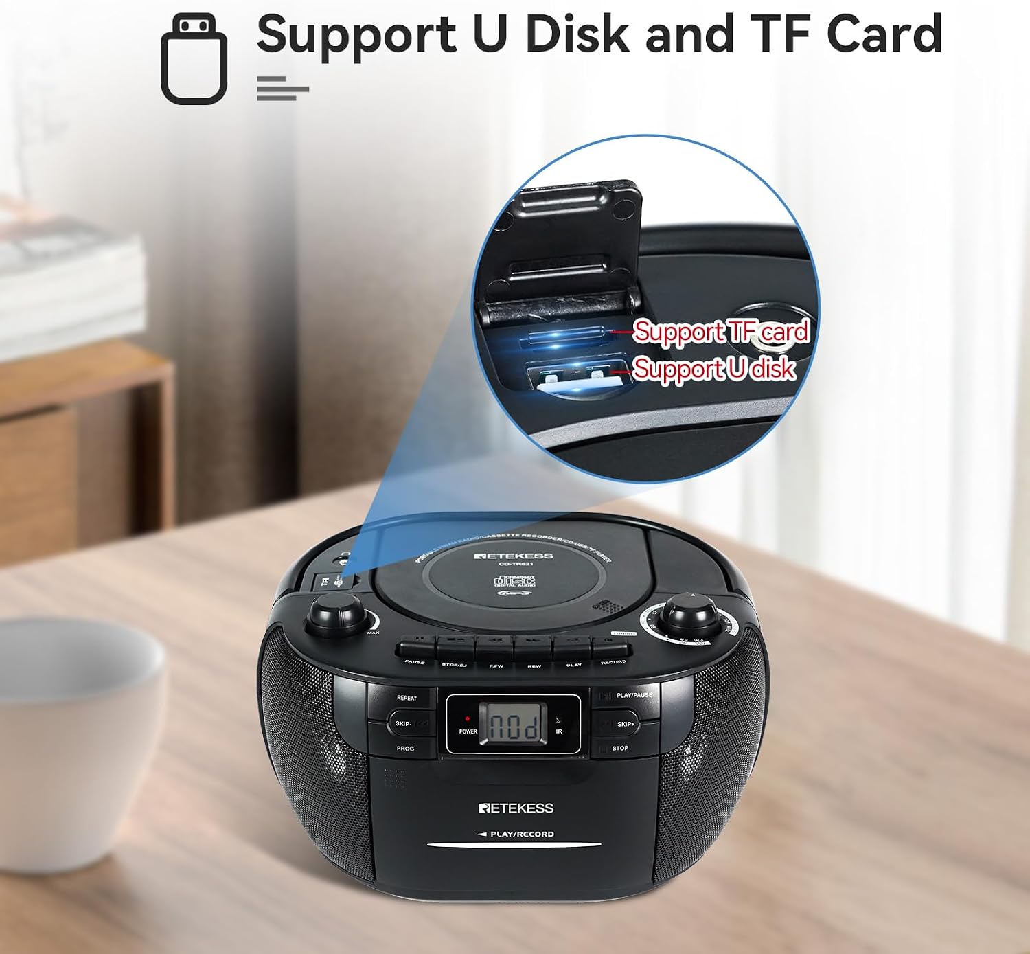 Thumbnail 2 de Retekess TR621 CD Cassette Boombox with AM/FM Radio, USB and TF Playback
