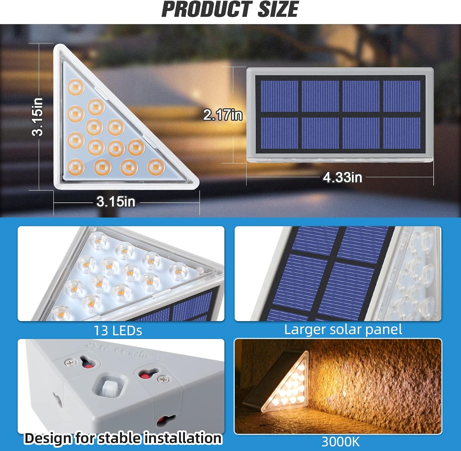 Thumbnail 6 de NIORSUN Solar Step Lights 8 Pack (IP67) – 3000K Warm White Outdoor Stair & Deck Lights