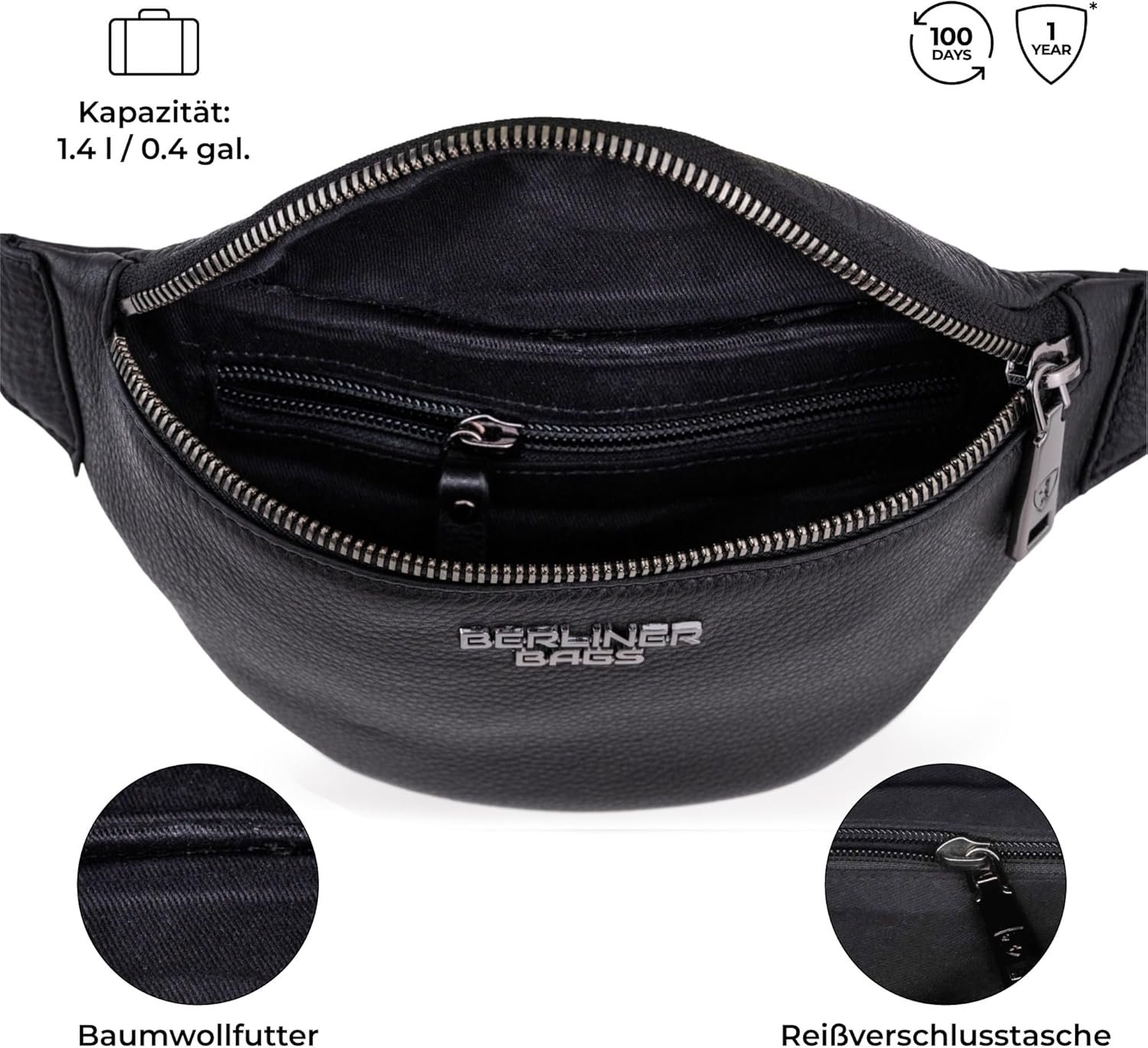 Thumbnail 3 de Berliner Bags Premium Bauchtasche Mona aus Vollnarbenleder – Schwarz (Gürteltasche & Crossbody)