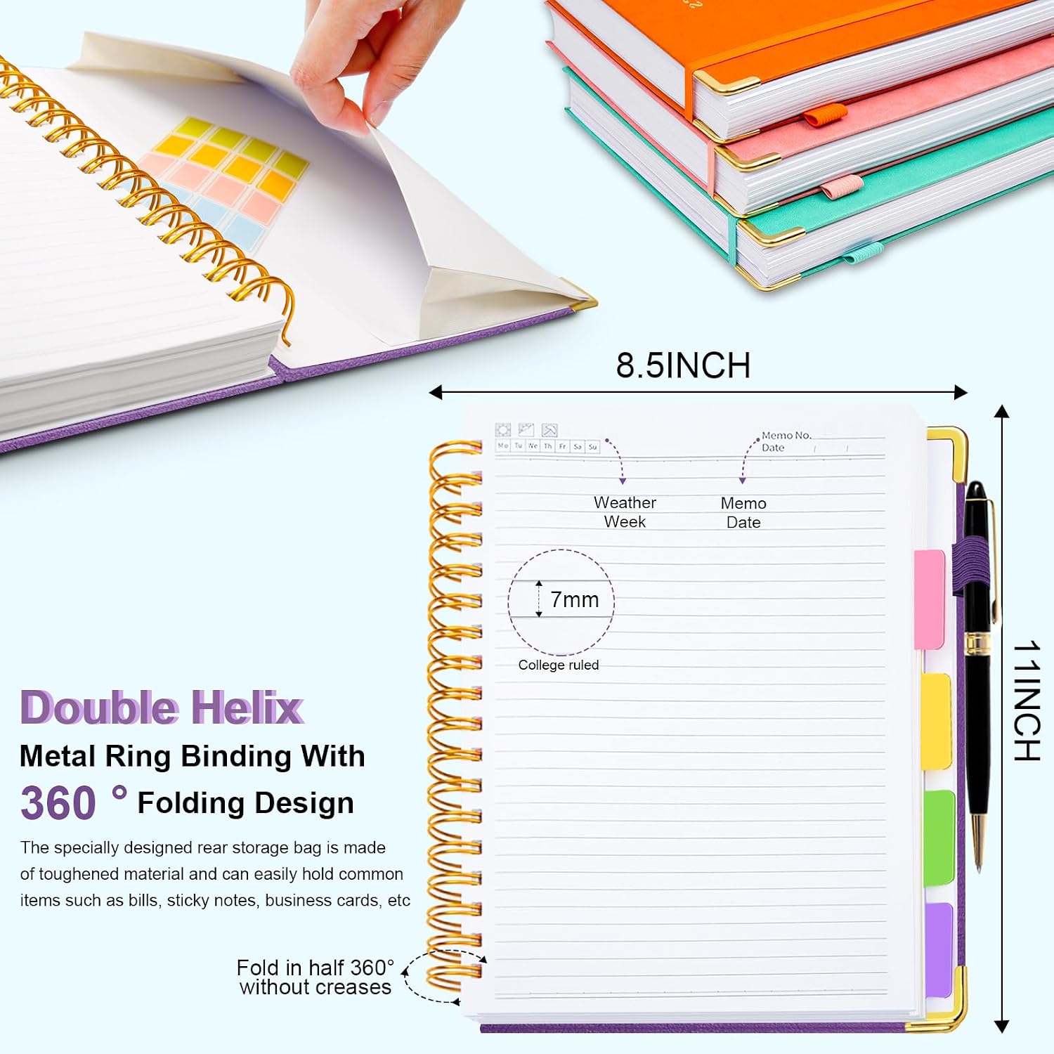 Thumbnail 5 de GDGDSY College Ruled 8.5" x 11" Spiral Notebook, 300 Pages, 5 Subjects