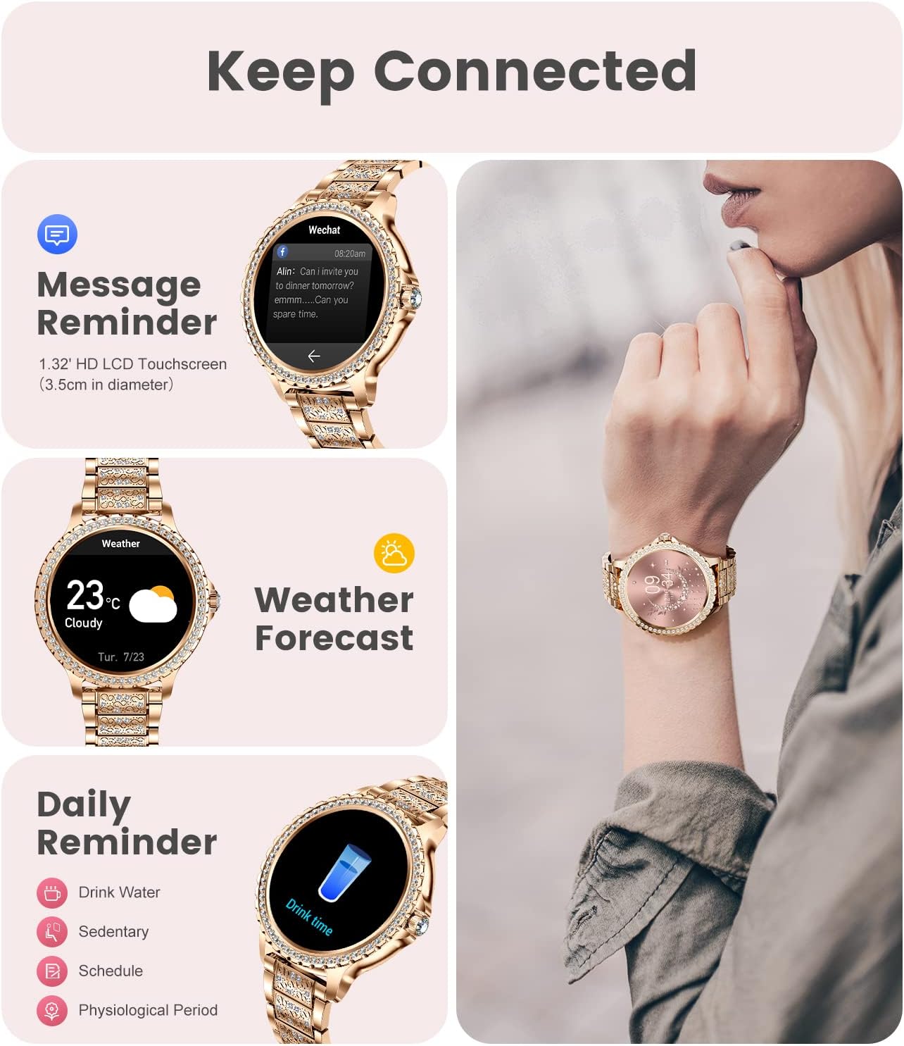 Thumbnail 3 de Diamond Ladies Smartwatch 1.32" HD, 100+ sports