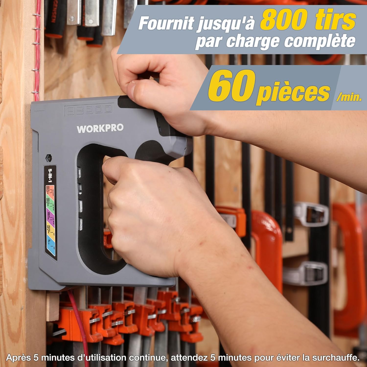Thumbnail 3 de WORKPRO Agrafeuse sans Fil 3,6 V Multifonction 5 en 1 – Kit complet (2000 agrafes)
