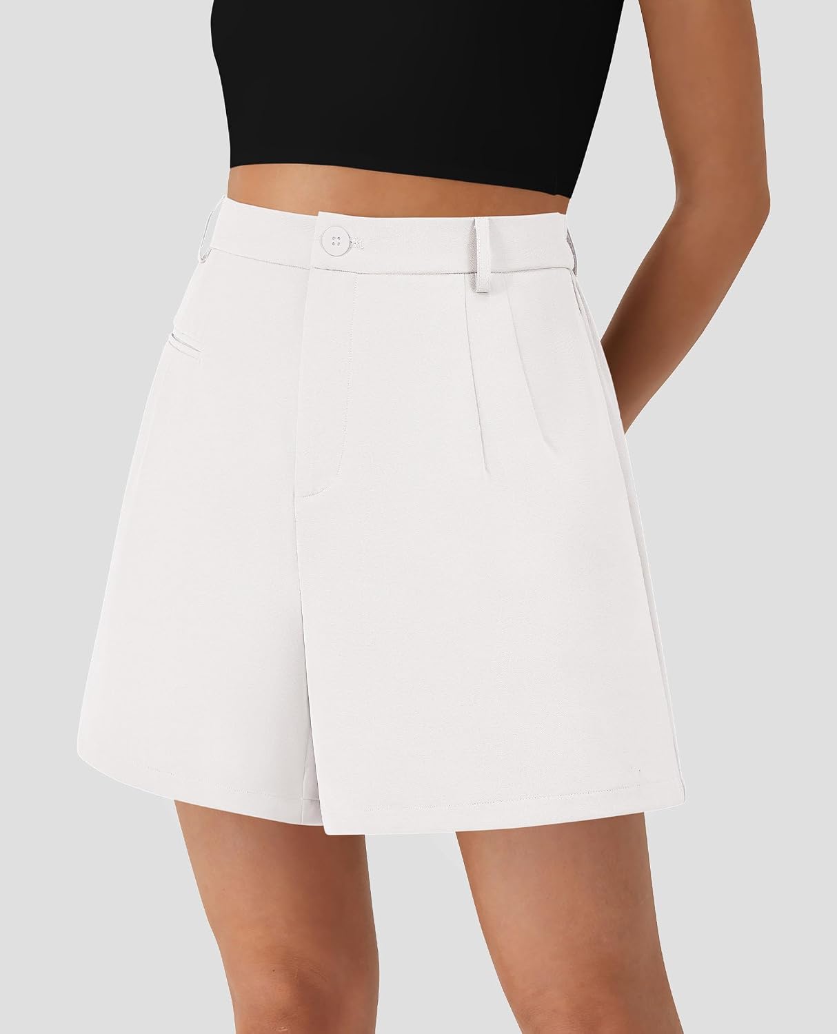 Detalle de PRETTYGARDEN Women's Dressy 2026 Summer Elastic High-Waisted Wide Leg Shorts
