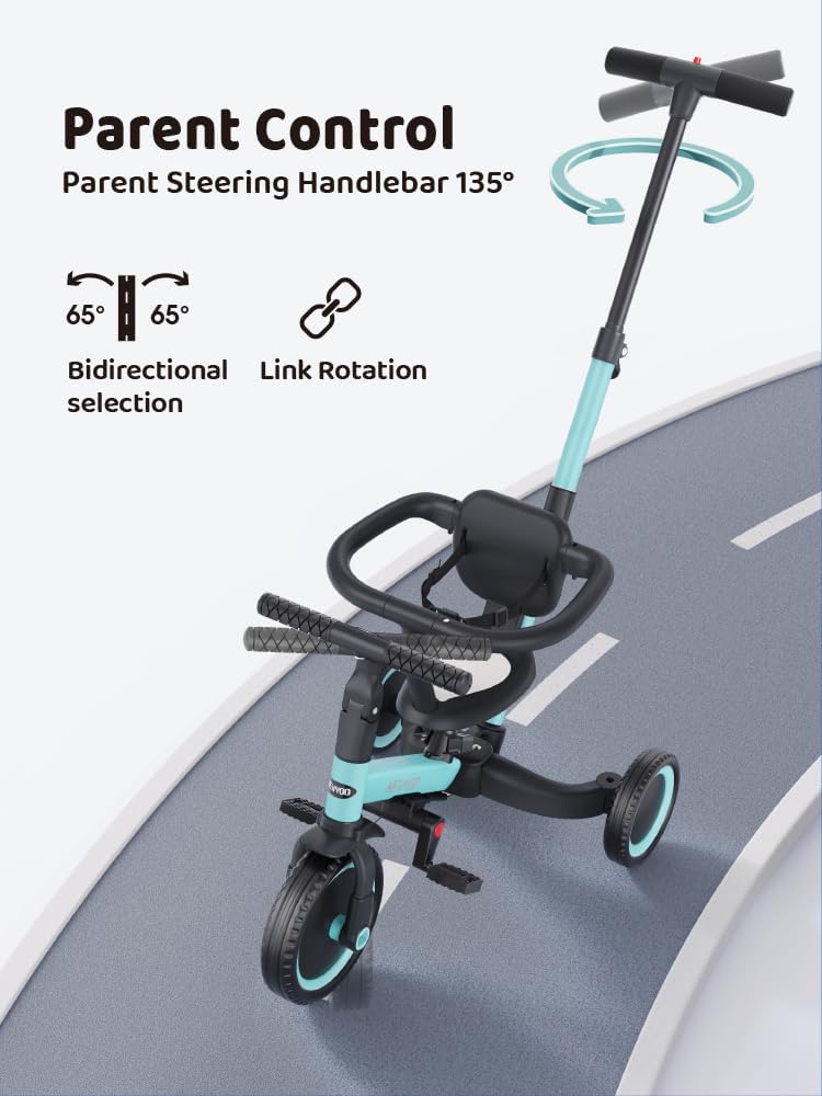 Detalle de newyoo 5-in-1 Toddler Tricycle for 1-3 Year Olds (Blue) with Push Handle, Safety Guard and Belt