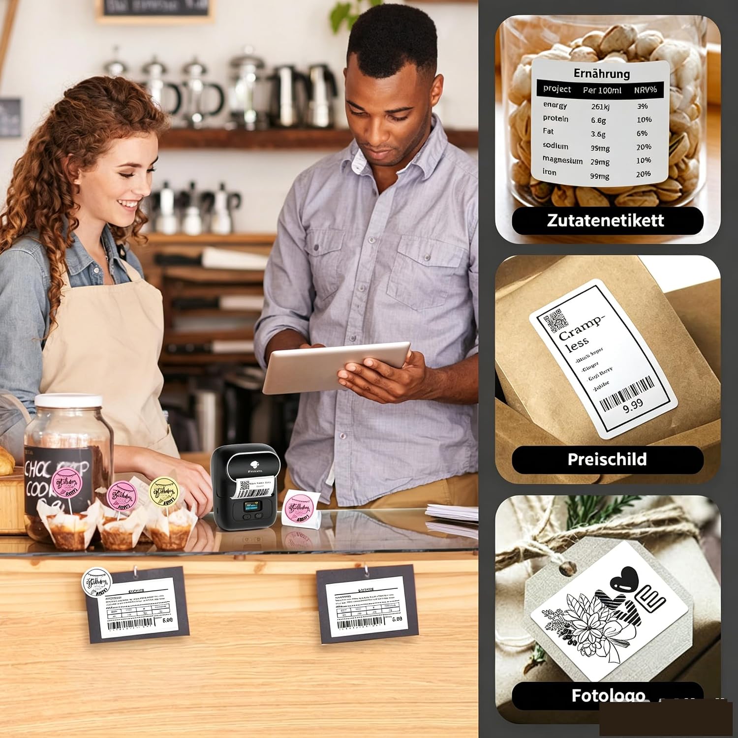 Detalle de Phomemo M110 Bluetooth-Etikettendrucker (Thermo) – tragbarer Label Printer für Barcode & Aufkleber, schwarz