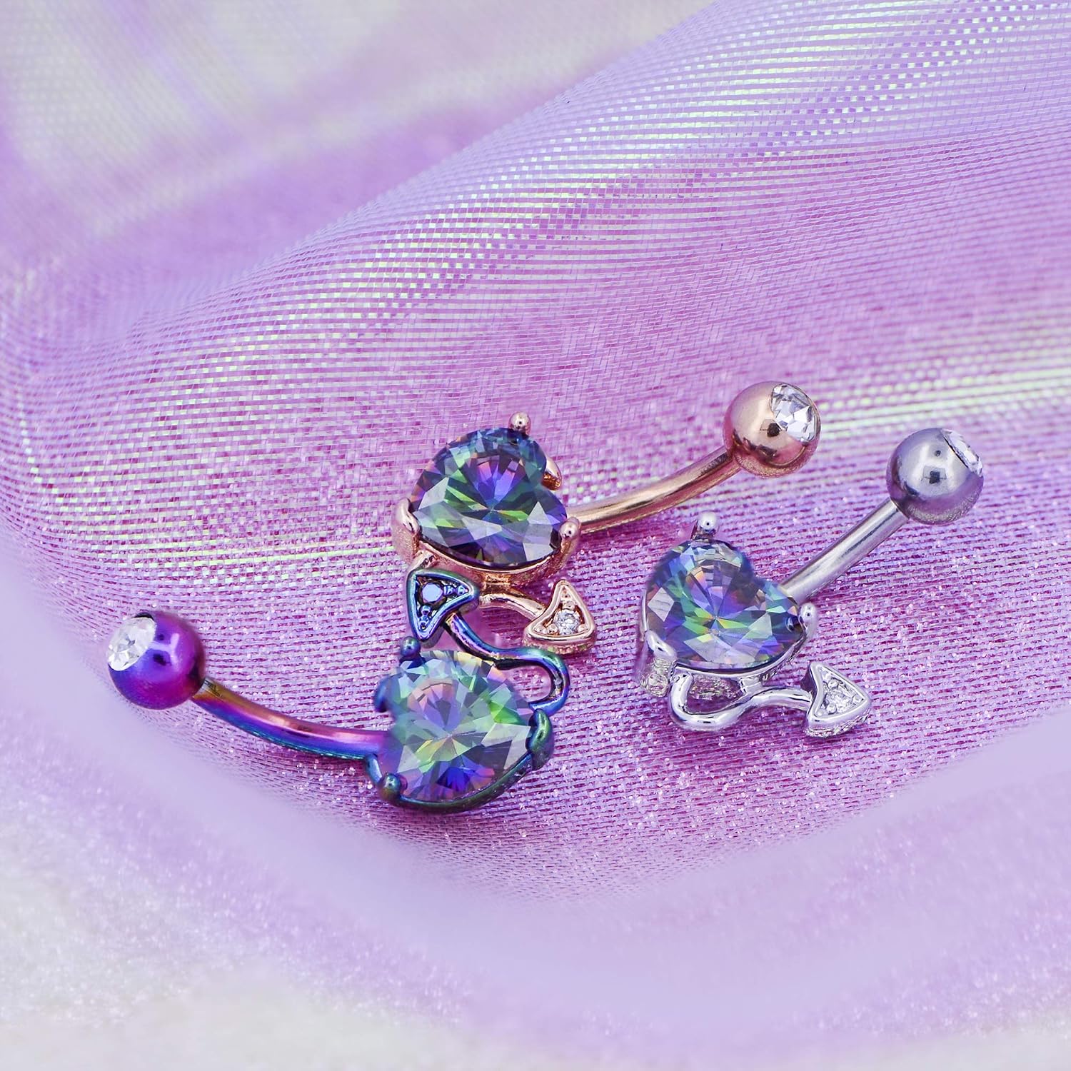 Thumbnail 2 de OUFER 14G Piercing Nombril Cœur Zircone