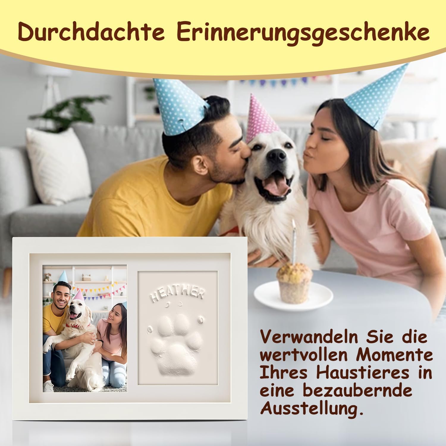 Thumbnail 6 de PewinGo Gedenkrahmen Hund und Katze – Pfotenabdruck-Set mit 4x6 Fotorahmen, Ton-Impressum, Display für 6x4 Zoll Fotos (Weiß)