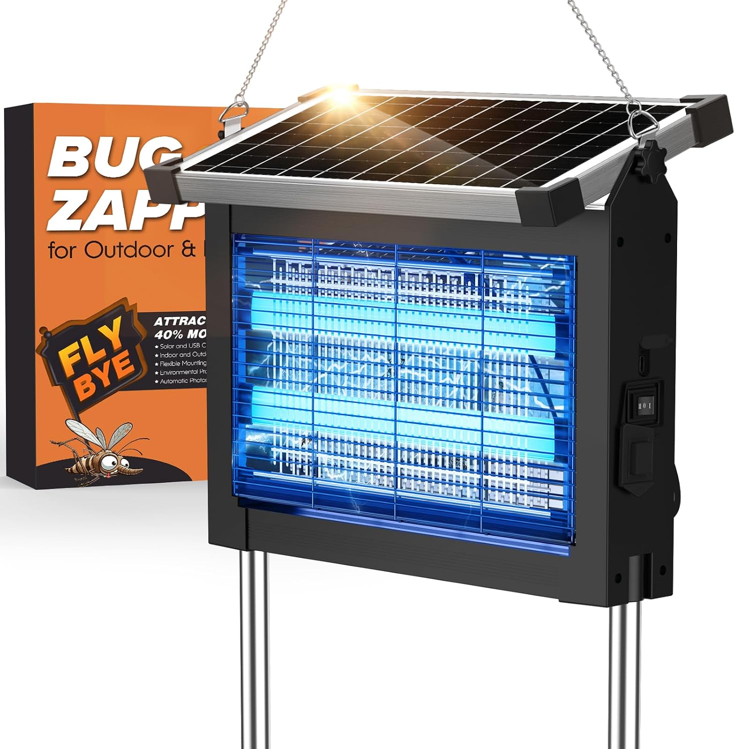 Detalle de PRANITE Lampada Solare Antizanzare 4000mAh USB Ricaricabile – 2 in 1, luce LED e protezione zanzare