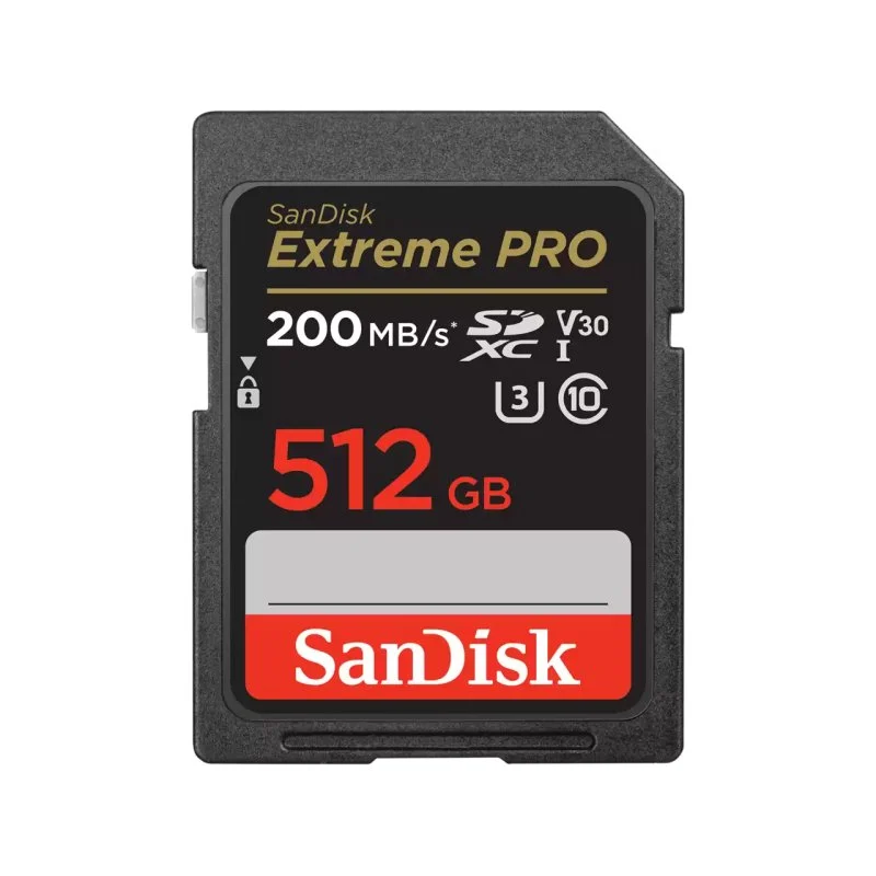 Detalle de SanDisk Extreme Pro SDHC 512GB UHS-I: rendimiento alto para 4K y ráfagas rápidas