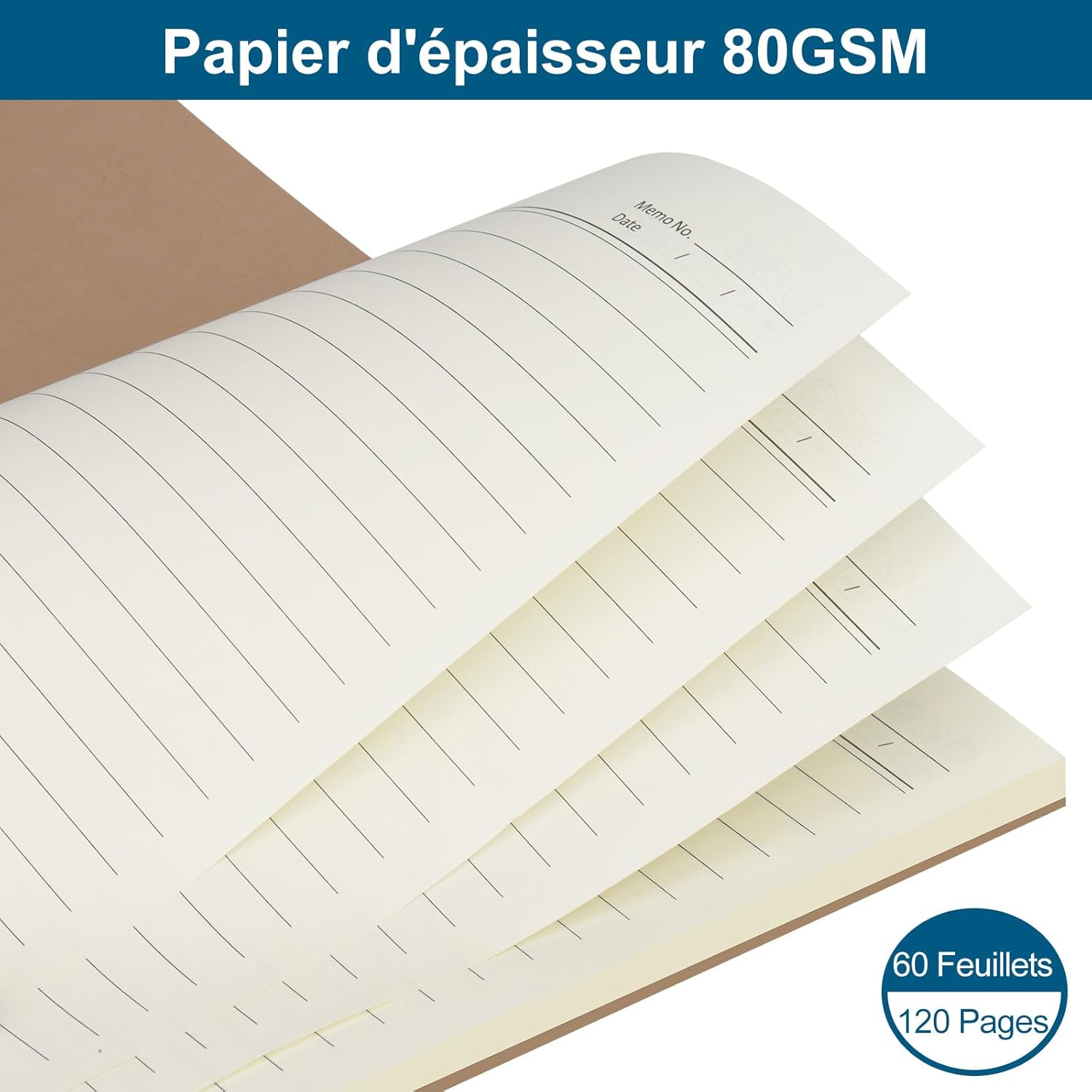 Thumbnail 4 de ZCZN A5 cahiers à spirale en kraft FSC – lot de 6, 60 feuillets lignés (80 g/m²)