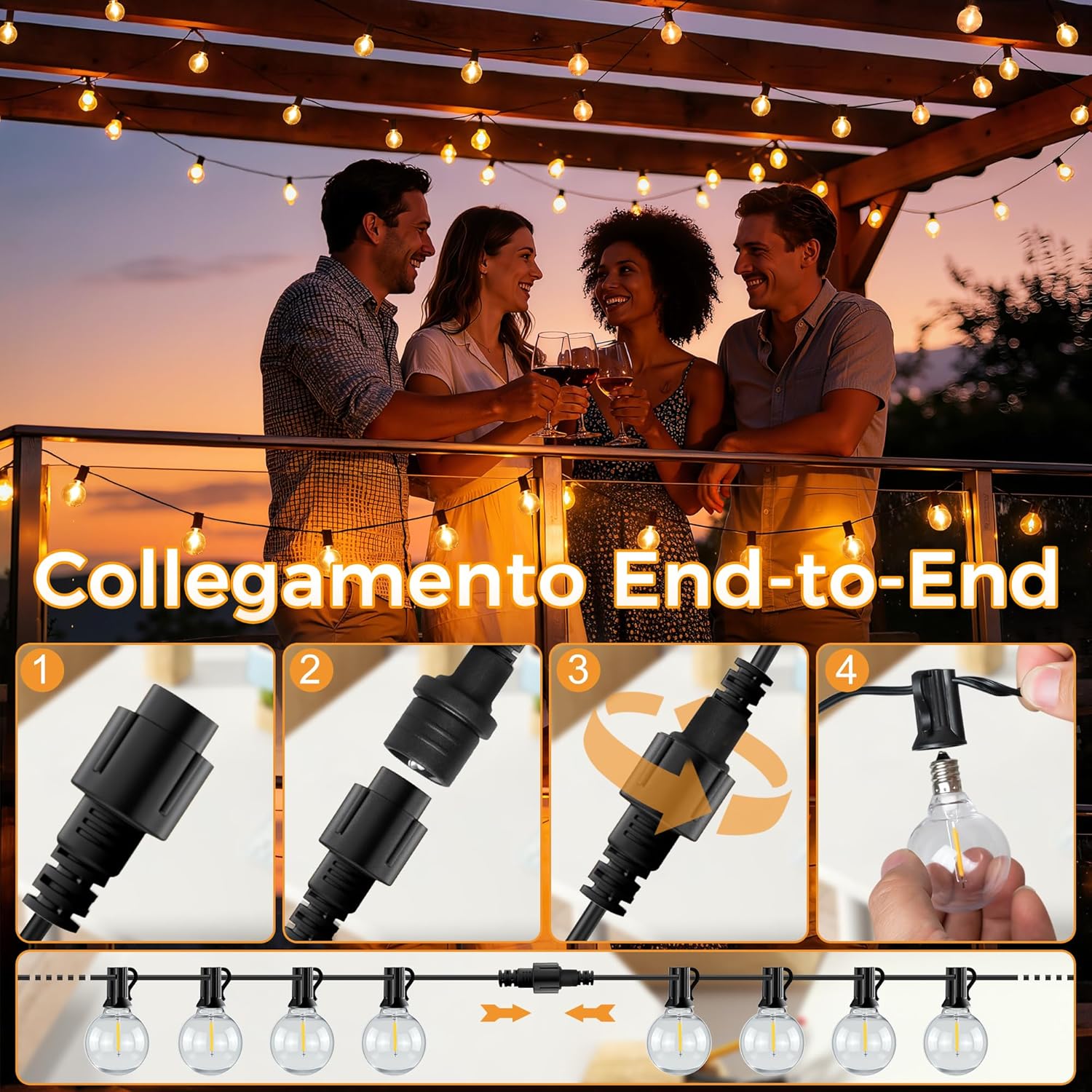 Detalle de HeiPard Catena Luminosa Esterno 20 m con 35+2 LED Bianco Caldo: atmosfera accogliente per giardino e terrazza