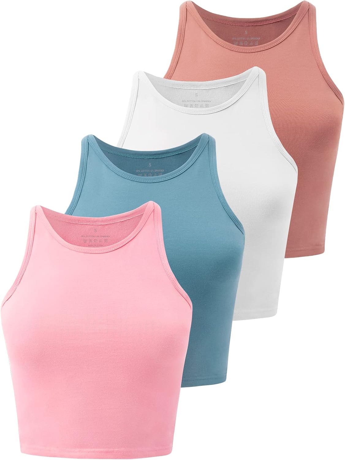 Detalle 2 de Kole Meego 4-Pack High Neck Cotton & Spandex Crop Tops for Women (Workout Tank/Camisole)