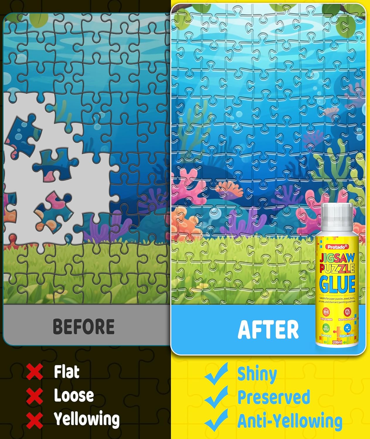 Detalle de Protado Jigsaw Puzzle Glue (with sponge head & applicator) – Clear, non-toxic, quick-dry sealer for 1000/3000/5000-piece puzzles, 200ml