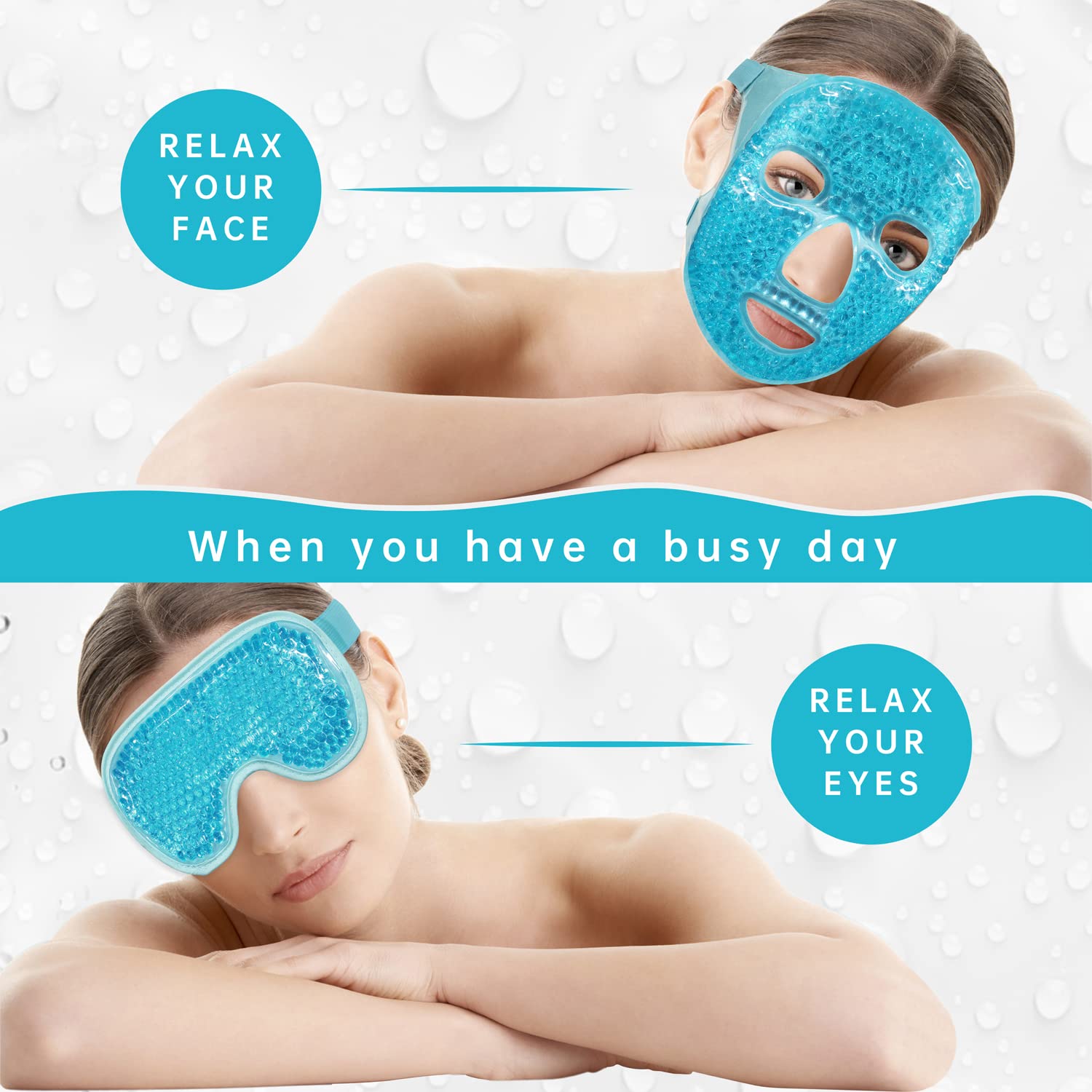 Detalle 2 de ZNÖCUETÖD Cooling Ice Face & Eye Mask Gel Pack for Puffiness, Redness, Sinus, Migraine Relief