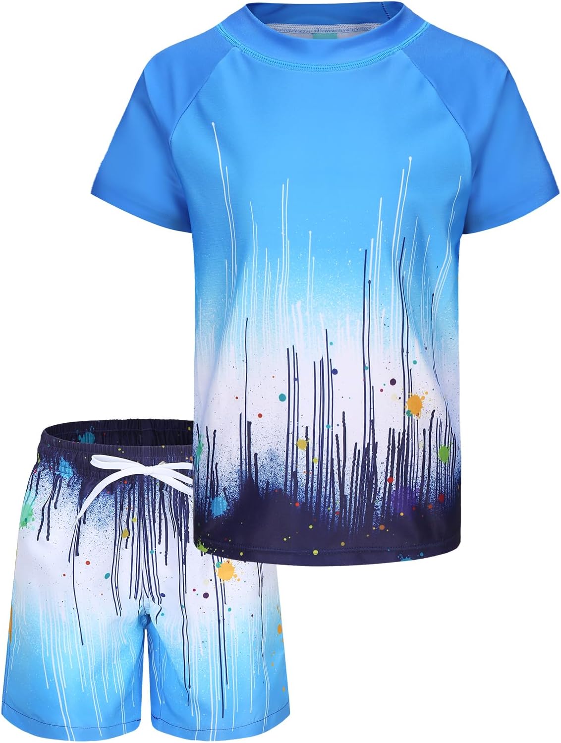 Detalle 2 de Aisyee UV-Badeshirt Jungen Zweiteilig Kurzarm mit Boardshorts – Schnelltrocknendes Bade-Set für Kinder 98–164