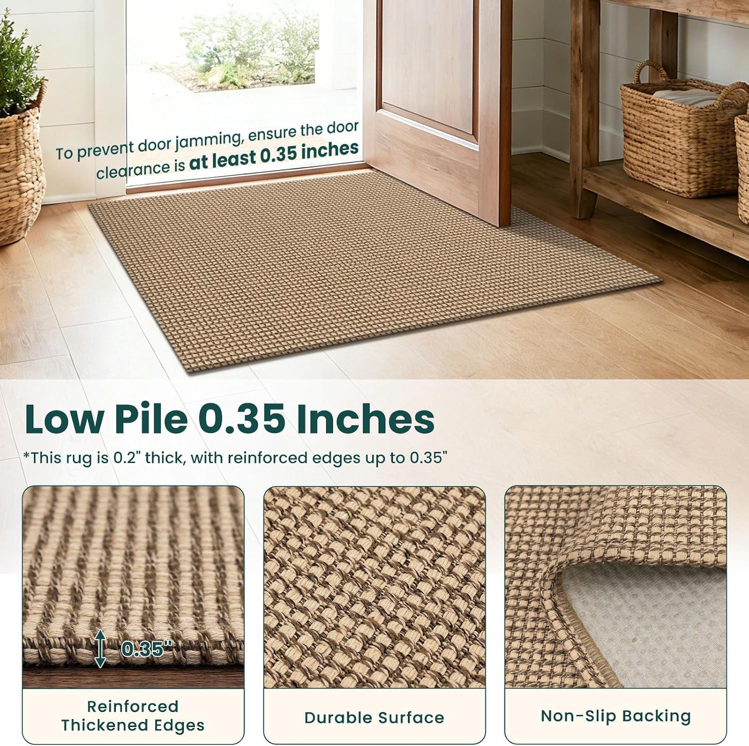 Detalle de KOZYFLY Boho Braided Runner Rug 3 x 10 ft with Non-Slip Rubber Backing (Tan/Orange/Brown)