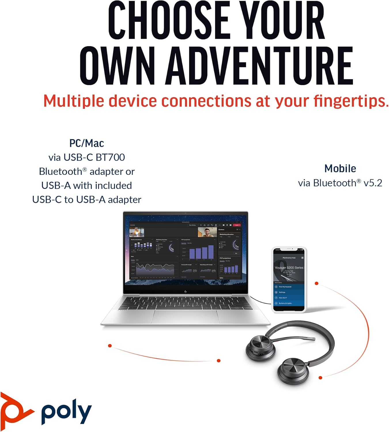 Thumbnail 4 de POLY Voyager 4320 UC (BT700 USB‑C) cuffia senza fili con Bluetooth 5.1, cancellazione del rumore e autonomia fino a 24 ore