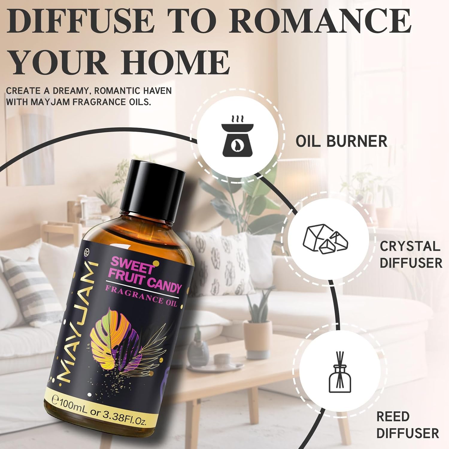 Detalle de MAYJAM Fragrance Oil 100ML: Sweet Fruit Candy Aromatherapy Oil with Glass Dropper