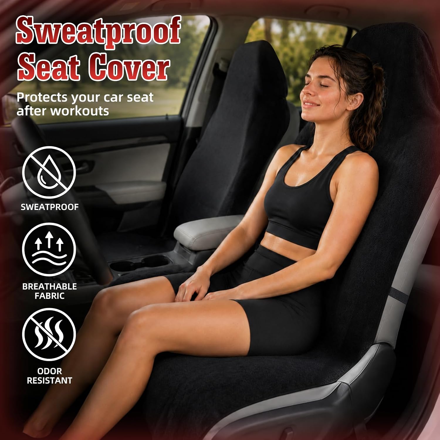 Detalle de TESFEEL Towel Car Seat Cover (GRS Certified Recycled Microfiber), Non-Slip Universal Front Protector — 2-Pack, Black
