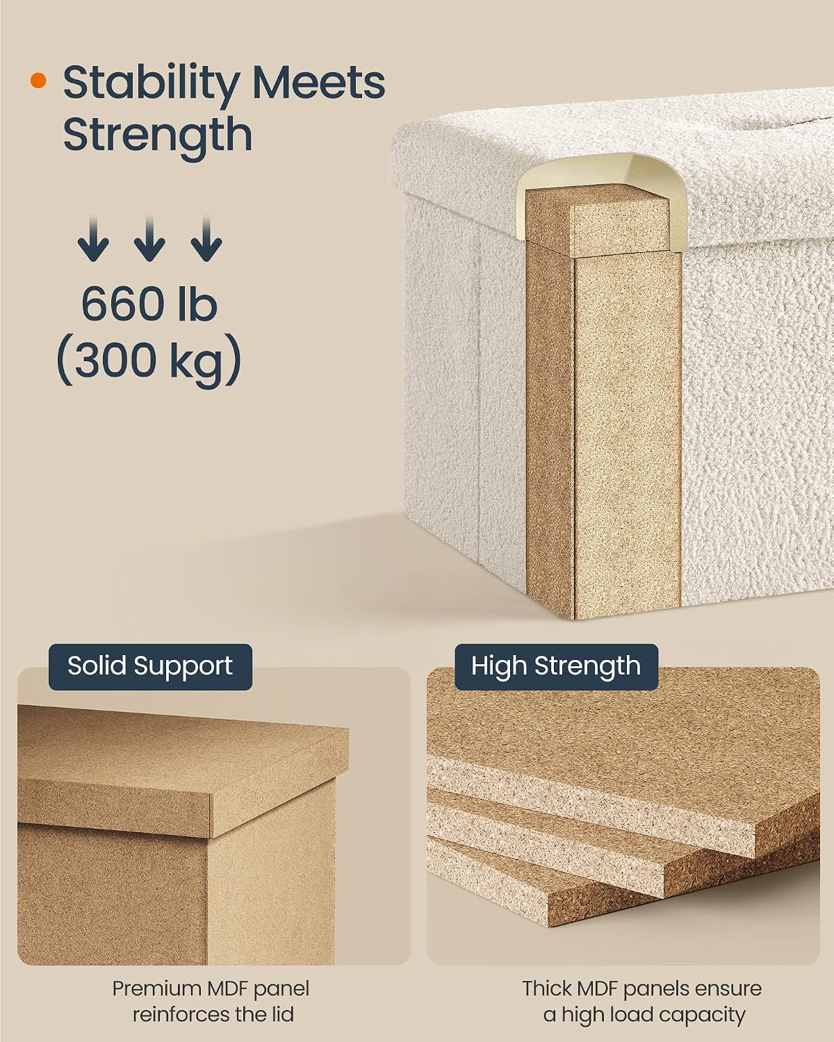 Detalle 2 de SONGMICS Folding Storage Ottoman 15 x 15 x 15 Inches